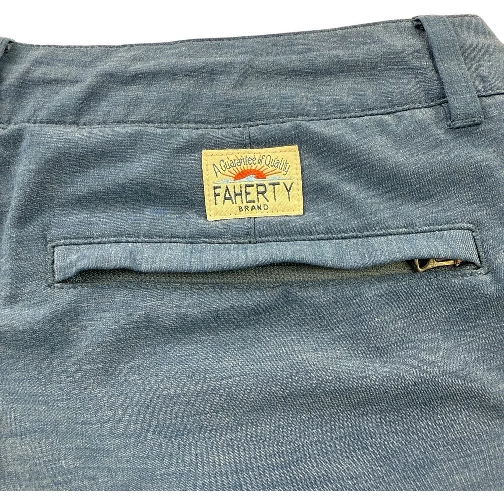 Faherty Blue Drawstring‎ All Day Shorts Cotton Spandex Zipper Pocket Men's 38x7